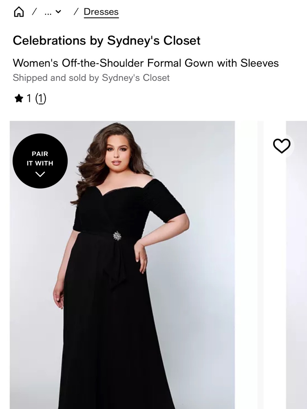 Sydney's Closet Black Off-the-Shoulder Formal Mother of Bride with Elbow Sleeves